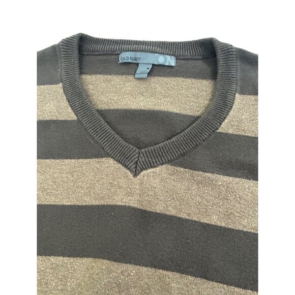 Old Navy Men’s Pullover Sweater M Brown Tan Stripes Crewneck Long Sleeve Casual - Picture 9 of 12